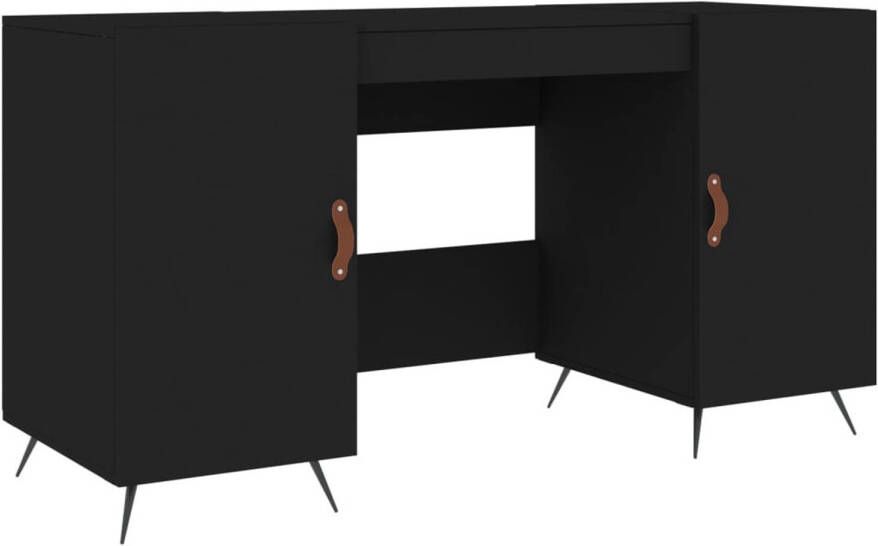 The Living Store Bureau 140x50x75cm zwart bewerkt hout ijzer en kunstleer - Foto 1