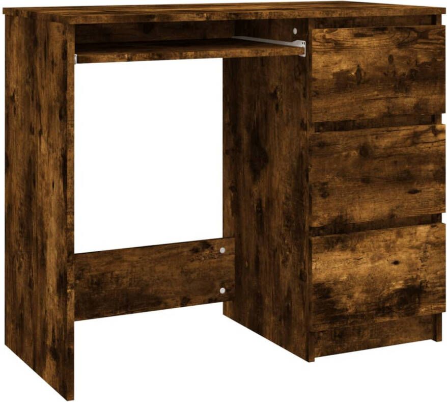 The Living Store Bureau Gerookt Eiken 90x45x76 cm Met 3 lades Montage vereist