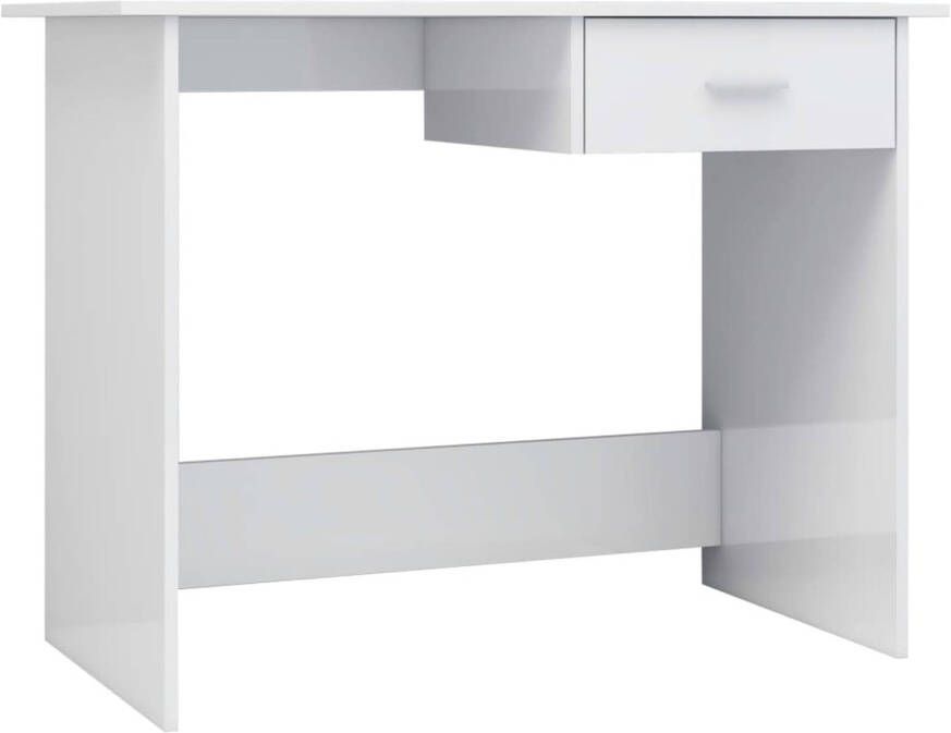 The Living Store Bureau naam Bureau 100 x 50 x 76 cm hoogglans wit Met lade Bewerkt hout