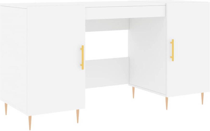 The Living Store Bureau Opbergkast 140 x 50 x 75 cm Wit Bewerkt Hout en IJzer