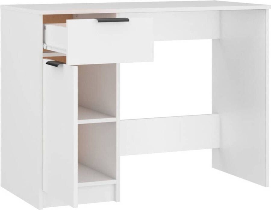 The Living Store Bureau Wit Bewerkt Hout 100 x 50 x 75 cm Met opbergruimte Kantoormeubel Bureau Houten Bureau Wit Bureau Compact Bureau