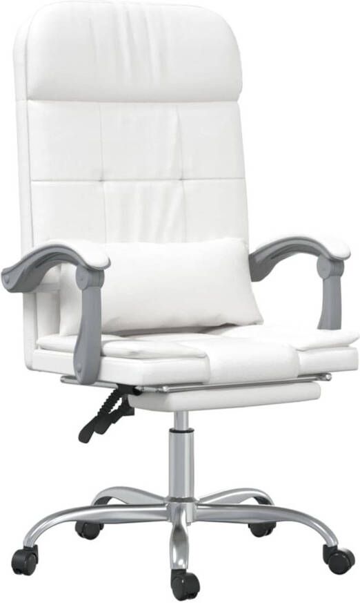 The Living Store Bureaustoel Verstelbaar Massagefunctie Wit Kunstleer 63x56x(112.5-122) cm