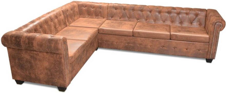 The Living Store Chesterfield Bank 6-Zits Bruin 260 x 205 x 73 cm