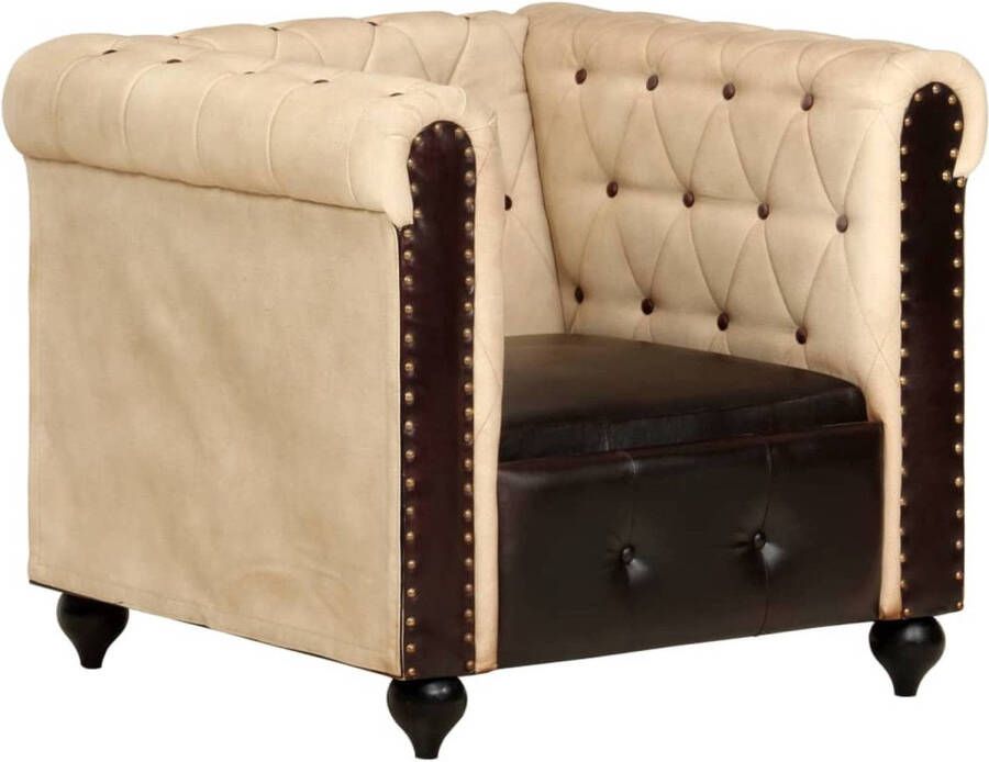 The Living Store Chesterfield fauteuil bruin echt leer 89 x 76 x 75 cm mangohouten poten - Foto 1