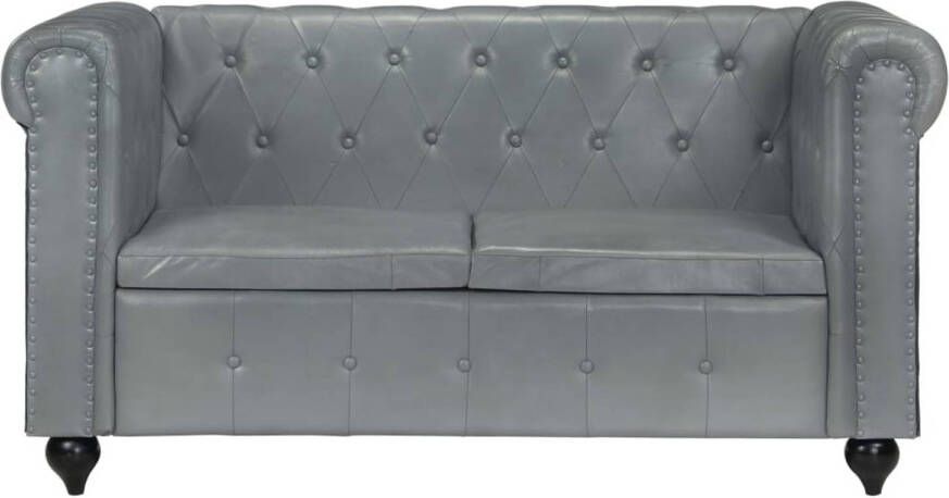 The Living Store Chesterfield Tweezitsbank grijs leer 148 x 75 x 75 cm massief mangohout- montage vereist