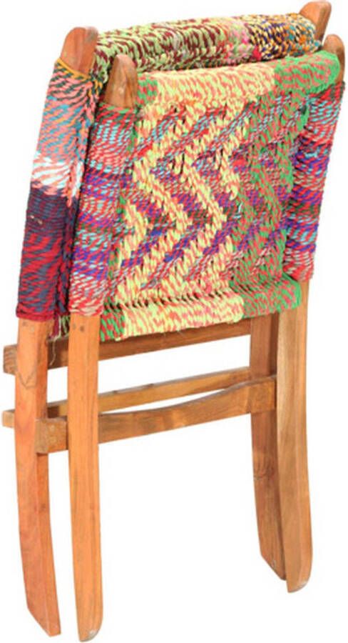 The Living Store Chindi Stoel Klassiek Relaxstoel 59x72x79cm Handgeweven Katoenen Bekleding Massief Acaciahout