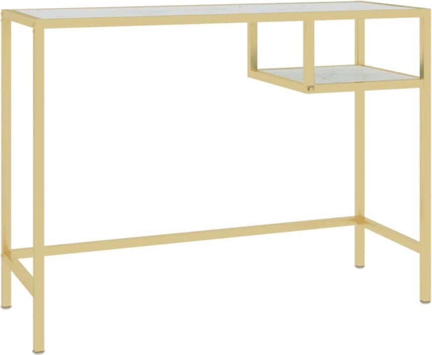 The Living Store Computertafel Goud en wit 100 x 36 x 74 cm Glas en ijzer Computerbureau Bureau Glas Industrieel Wit