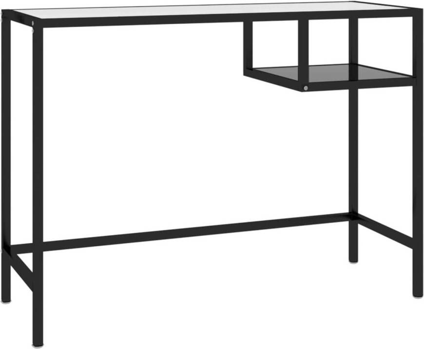 The Living Store Computertafel Zwart Glas en Staal 100 x 36 x 74 cm Computer Tafel Bureaus Zwarte Tafel Industrieel Bureau Modern Bureau