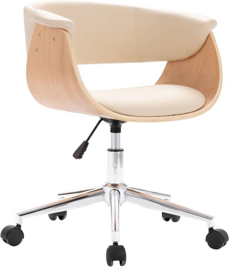 The Living Store Draaibare Eetkamerstoel Crème 59.5 x 58 x (66 74) cm Kunstleer Katoen Metaal Draaibare Eetkamerstoel Kunstleder Meubels Creme Fauteuil Modern Dining Chair