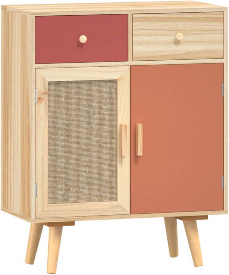 The Living Store Dressoir Classic Bijzetkast 60x30x75.5 cm Lichthout rood en oranje Bewerkt hout en massief grenenhout