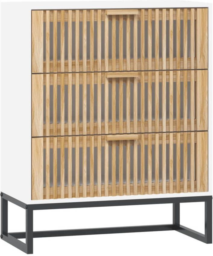 The Living Store Dressoir Retro 60 x 30 x 75 cm wit bewerkt hout massief grenenhout inclusief handleiding