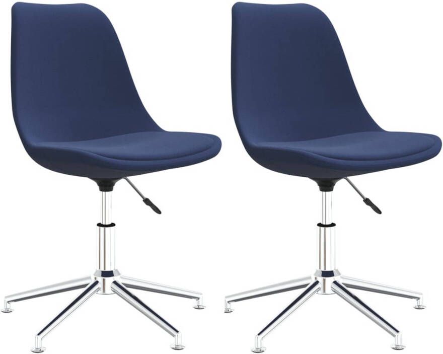 The Living Store Eetkamerstoel Blauw Stof Verchroomd metaal 48x59x(80-94) cm 360 graden draaibaar