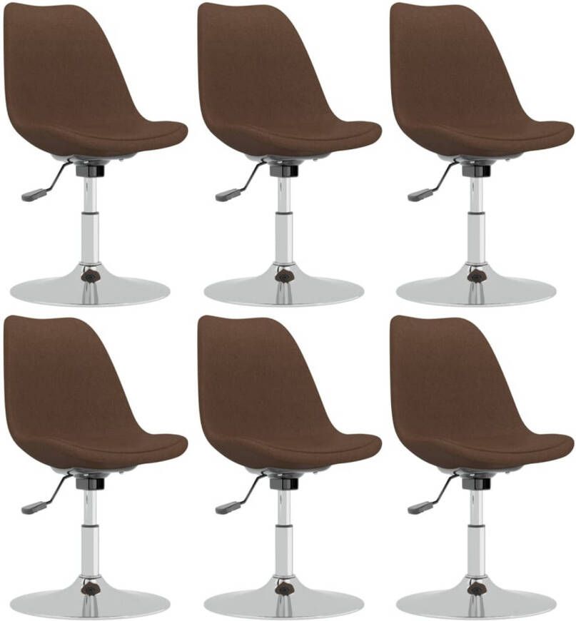 The Living Store Eetkamerstoel Bruin 49 x 45 cm Comfortabele en duurzame stoel met verstelbare hoogte en 360 graden draaibaar Verchroomd metalen frame Set van 6 stoelen