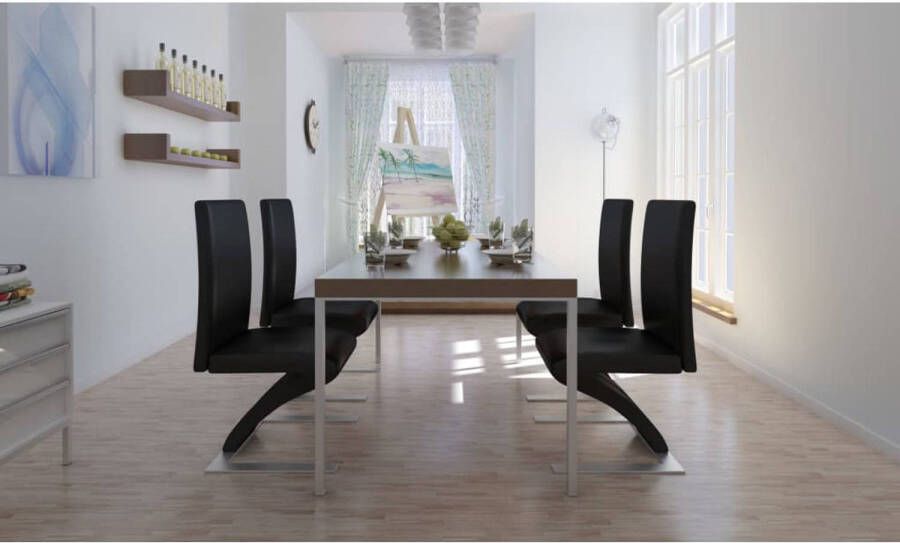 The Living Store Eetkamerstoelen 58 x 44 x 99 cm Zigzagvorm Zwart Eetkamerstoelen Kunstleder Zwarte Stoelen Modern Interieur Minimalistisch Meubilair
