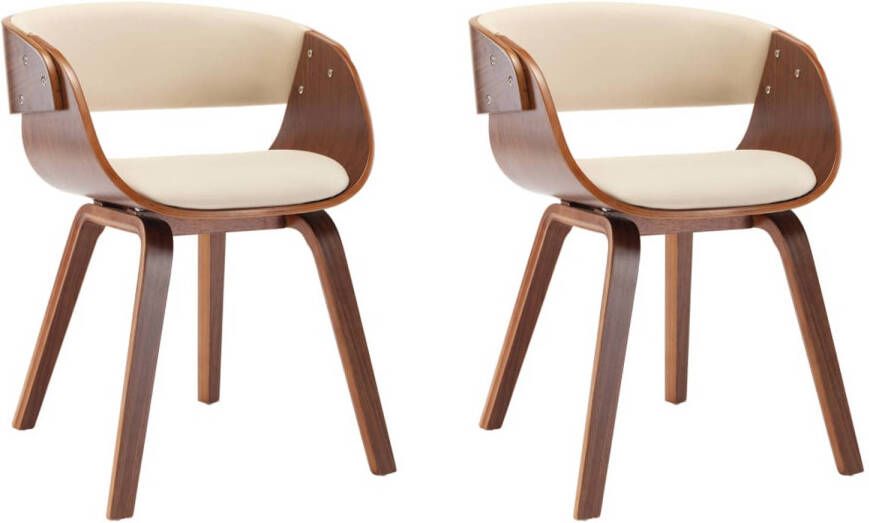 The Living Store Eetkamerstoelen Crème donkerbruin 53 x 52 x 70 cm Massief houten frame Eetkamerstoelen Kunstleder Meubels Moderne Eetkamerstoelen Vintage Eetkamerstoelen Creme Kleur Meubels