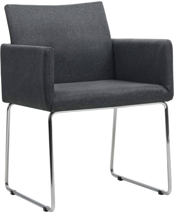 The Living Store Eetkamerstoelen Donkergrijs Set van 4 55x62x79 cm Polyester bekleding en verchroomd stalen frame