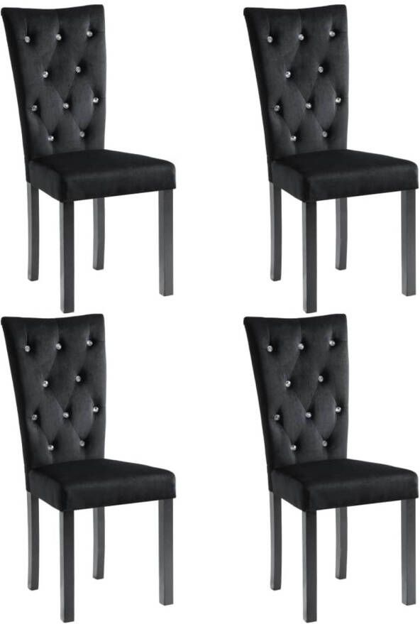 The Living Store Eetkamerstoelen Fluweel Kristalvormige knopen Stevig houten frame 43x51x98cm Zwart Eetkamerstoelen Velvet Stoelen Zwarte Stoelen Moderne Stoelen Design Stoelen