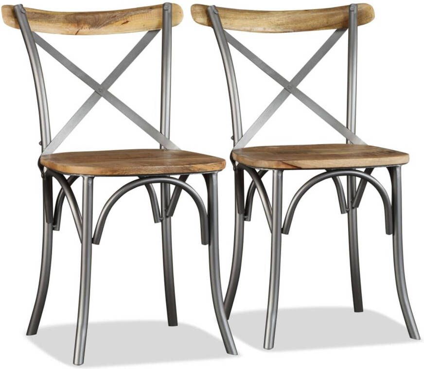 The Living Store Eetkamerstoelen IndustriÃle Stijl 51 x 52 x 84 cm Massief Mangohout Gepoedercoat Staal Set van 6 Eetkamerstoelen Industrieel Meubilair Houten Stoelen Mango Wood Furniture Dining Chairs