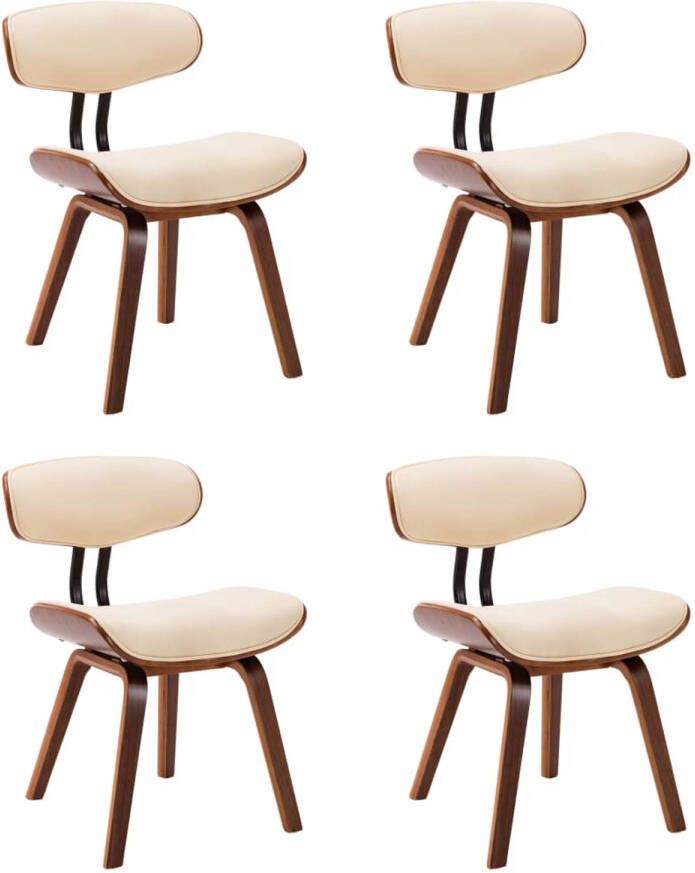 VidaXL The Living Store Eetkamerstoelen 4 st gebogen hout en kunstleer crèmekleurig Eetkamerstoelen Kunstleer Stoelen Vintage Stoelen Creme Bruine Stoelen Dining Chairs