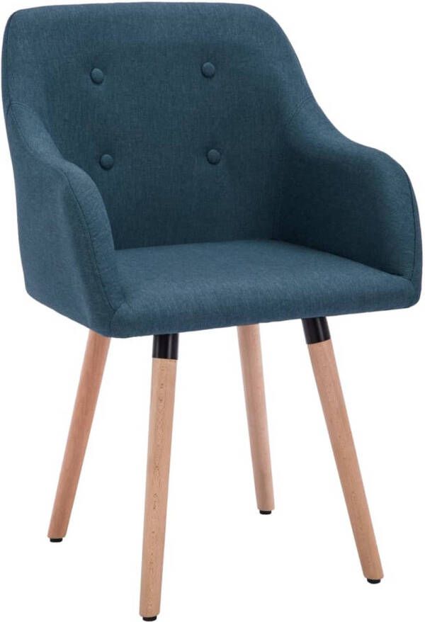 The Living Store Eetstoelenset Blauw 55x52x84 cm Knoop Tufted Ontwerp Stof Metaal Beukenhout