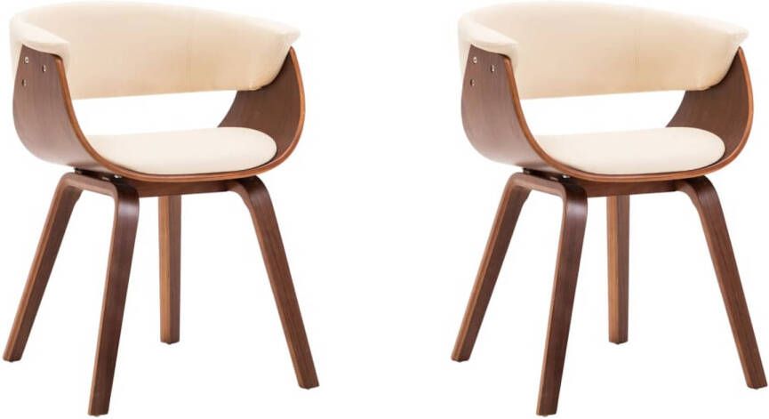 The Living Store Eetstoelenset Eenvoudig ontwerp Optimaal zitcomfort Kunstleer Houten frame 59.5 x 51 x 72 cm Crème en bruin 2 stoelen