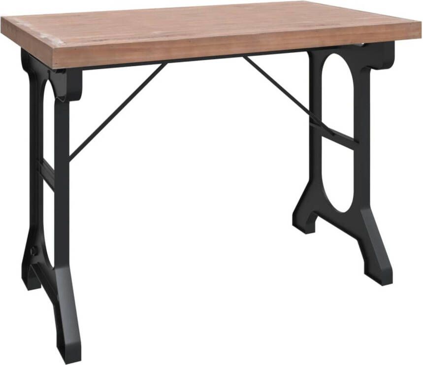 The Living Store Eettafel 110x65x82 cm massief vurenhout en ijzer Retro Eettafel Houten Eettafel Industriële Eettafel Bruine Eettafel Zwarte Eettafel