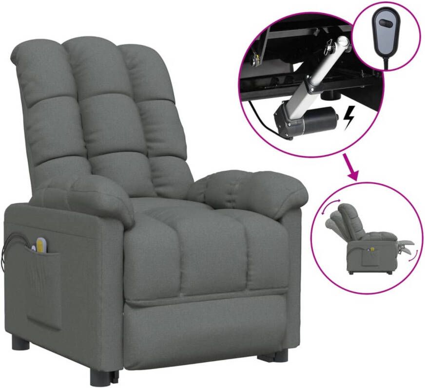 The Living Store Massagestoel elektrisch stof donkergrijs Elektrische Massagestoel Massagefauteuil Relaxfauteuil Ergonomische Stoel Grijs Meubilair