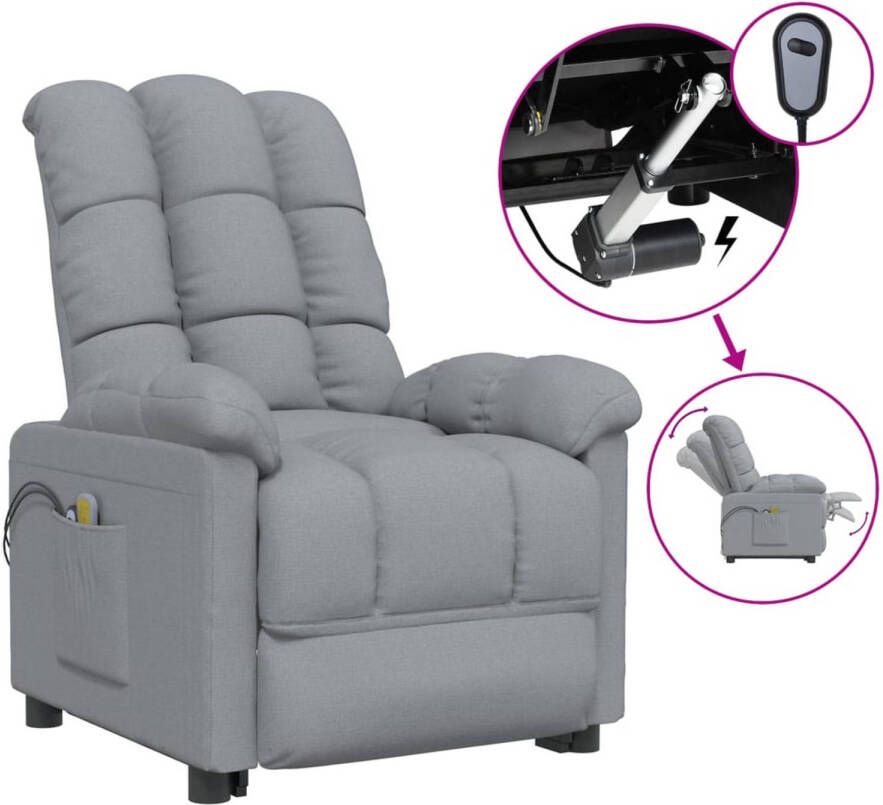 The Living Store Massagestoel elektrisch stof lichtgrijs Elektrische Massagestoel Massagefauteuil Relaxfauteuil Ergonomische Stoel Loungestoel