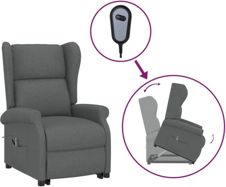 The Living Store Elektrische Sta-op-stoel Stof Donkergrijs 77x89x108 cm Verstelbare hoofdsteun en voetensteun Elektrische Sta-op-stoel Elektrisch Bedienbare Stoel Sta-op Functie Rolstoel Alternatief Ergonomische Stoel