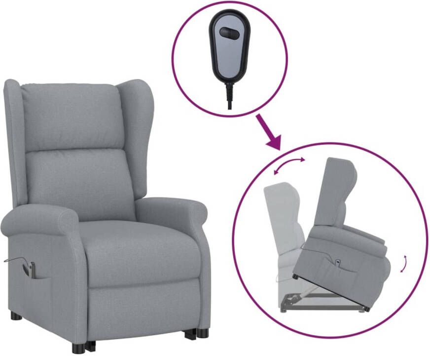 The Living Store Sta-op-stoel stof lichtgrijs Elektrische Sta-op-stoel Sta-op Functie Elektrisch Bedieningsknopje Ergonomische Stoel Comfort Stoel