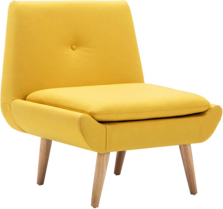 The Living Store fauteuil geel polyester 73x66x77 cm met rubberwood poten - Foto 1