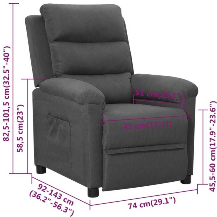 The Living Store Verstelbare Fauteuil Donkergrijs 74x92x101.5 cm Ademend en duurzaam - Foto 2