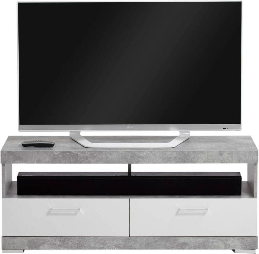 The Living Store FMD- TV Meubel Tv-meubel Cristal 120cm Wit- Grijs- Betonlook Kast - Foto 1