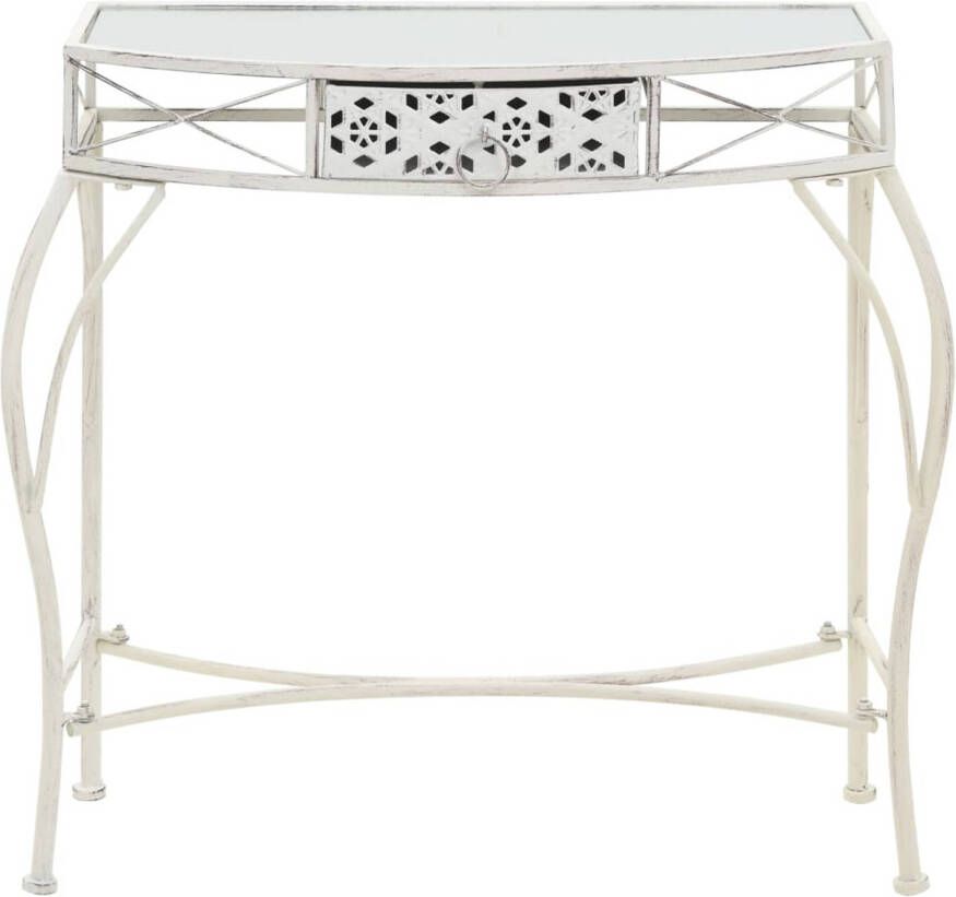 The Living Store Bijzettafel Franse stijl 82x39x76 cm metaal wit Bijzettafel Salontafeltjes Frans Stijltje Vintage Meubel Metaal Bijzettafel