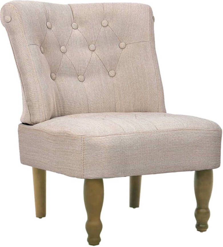 The Living Store Franse stoel Zitting 46x52 cm Crème Polyestermateriaal Massief houten poten