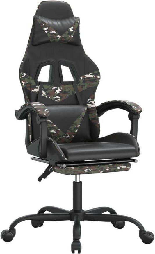 The Living Store gamestoel draaibaar met voetensteun kunstleer zwart&amp-camouflage Bureaustoel - Foto 1