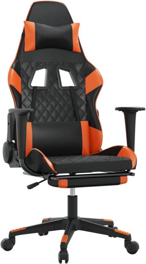 The Living Store Gamestoel Gaming Zwart Oranje Massagefunctie Verstelbare rugleuning en voetensteun Stevig en stabiel