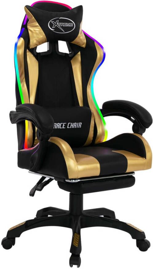 The Living Store Racestoel met RGB LED-verlichting kunstleer goudkleurig en zwart Bureaustoel