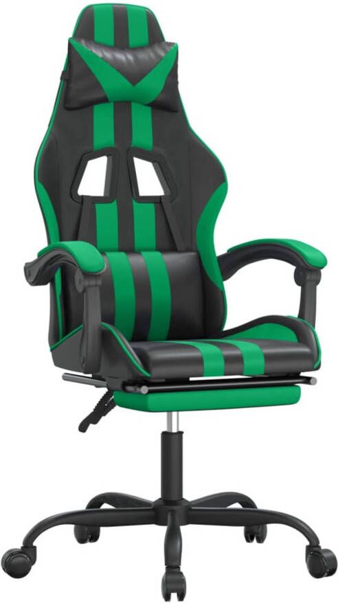 The Living Store Gamestoel draaibaar met voetensteun kunstleer zwart en groen Bureaustoel