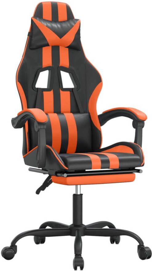The Living Store Gamestoel Zwart Oranje Kunstleer 57.5x59.5x(121-131) cm Verstelbare rugleuning en hoogte Extra kussens en voetensteun