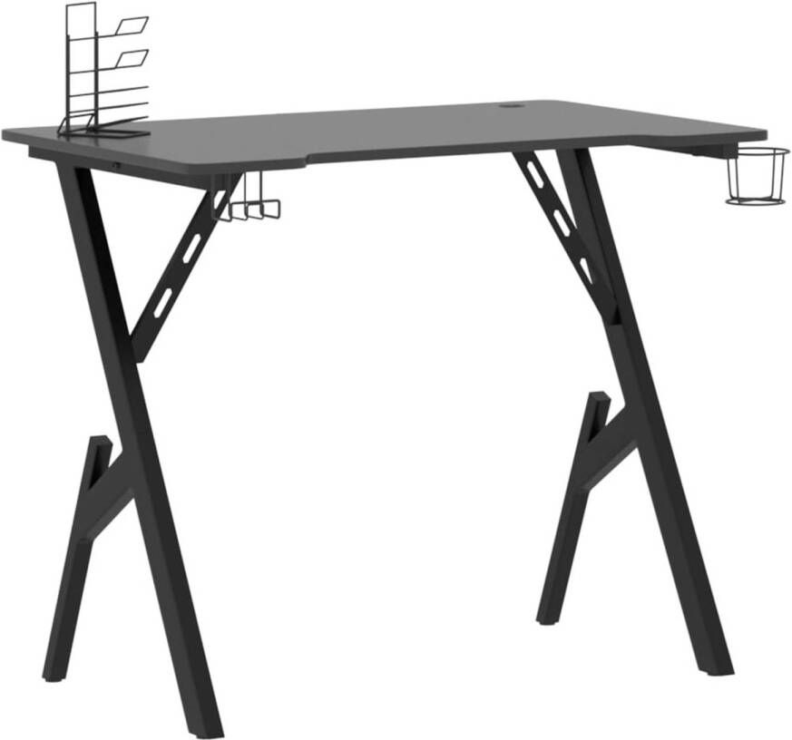 The Living Store Gaming Bureau Zwart 90x60x75cm Ergonomisch ontwerp Koptelefoonrek controllerrek bekerhouder Ruimte voor monitoren pc toetsenborden Stabiel Y-pootontwerp Montage vereist