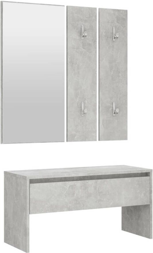 The Living Store Gangkastenset Betongrijs 80 x 30.5 x 40 cm Bewerkt hout en acryl Gangkast Halstandaard Kastje Bergruimte Houten Meubels Beton Grijs Vintage Style Modern Design Mirror Haakjes
