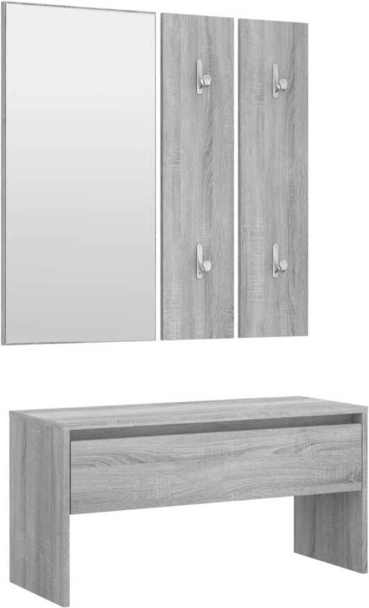 The Living Store Gangkastenset Grijs Sonoma Eiken Halbank Spiegel Kapstokpaneel 80x30.5x40 cm Bewerkt Hout en Acryl Gangkast Set Halkast Entree Kast Wandplank Opbergkast
