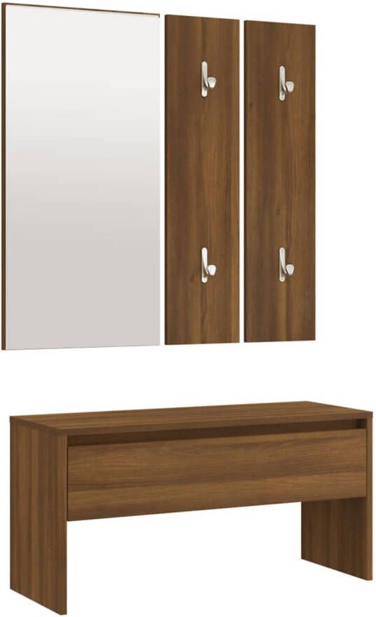 The Living Store Gangkastenset Halbank Bruineiken 80 x 30.5 x 40 cm Met lade Gangkast Halstandaard Kastje Opbergbench Houten Meubels