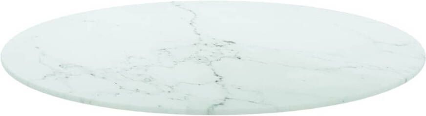 The Living Store Tafelblad Ø60x0 8 cm gehard glas met marmeren design wit Tafelblad Marmeren Design Gehard Glas Wit Keuken