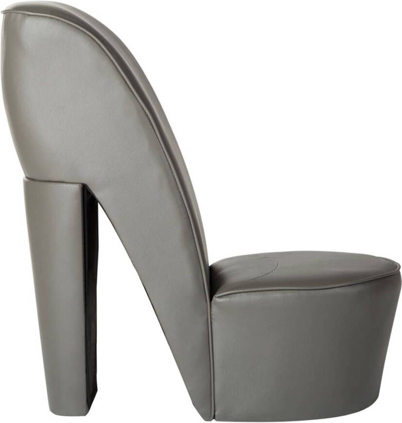 The Living Store Hakstoel Pompontwerp 43 x 82.5 x 85.5 cm Grijs Hakstoel Pumpstoel Lounge Fauteuil Kunstleder Bank Grijze Fauteuil