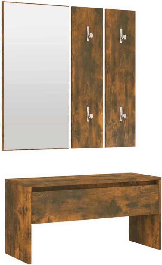 The Living Store Halbank Gerookt Eiken Multifunctioneel 80x30.5x40 cm Inclusief Spiegel Kapstokken Halbank Bruine Halbank Houten Halbank Opbergbank Garderobe