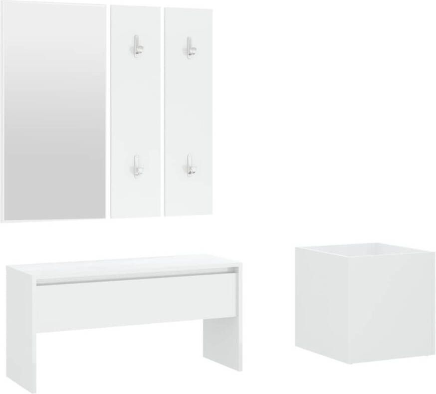 The Living Store Hallway Set White Wood 80 x 30.5 x 40 cm Storage Bench with Mirror Coat Hooks and Plant Box - Foto 1