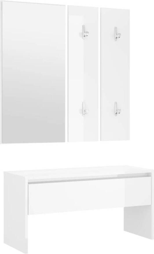 The Living Store Gangkastenset Hoogglans wit 80 x 30.5 x 40 cm met lade bewerkt hout Gangkast Halkast Kast Opbergkast Meubels