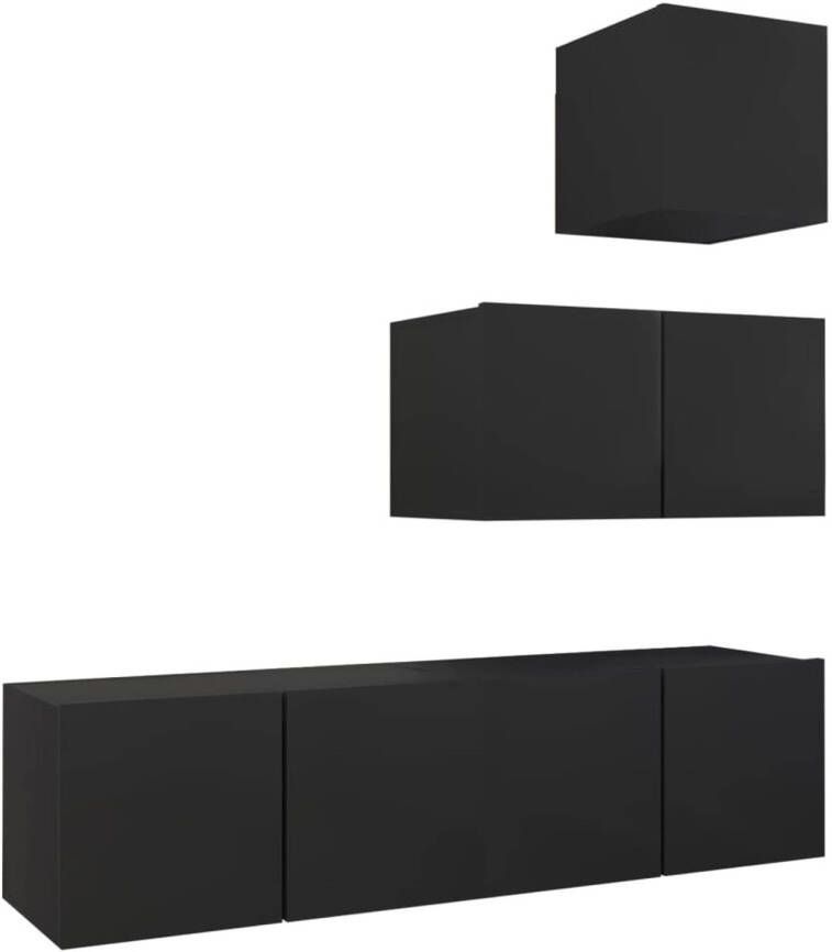The Living Store Hangende TV-meubelset Spaanplaat Zwarte kleur Verschillende maten Eenvoudig te reinigen